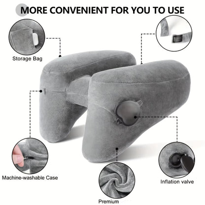 Inflatable Travel Neck Pillow - Ultimate Comfort & Support for Head, Neck, Chin - Soft Velour Cover, Easy Inflate, Portable - Id